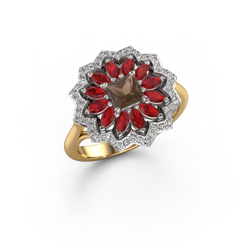 Bague de fiançailles Franka 585 or jaune quartz fumé 4 mm