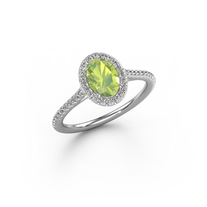 Engagement ring Seline ovl 2 585 white gold peridot 7x5 mm