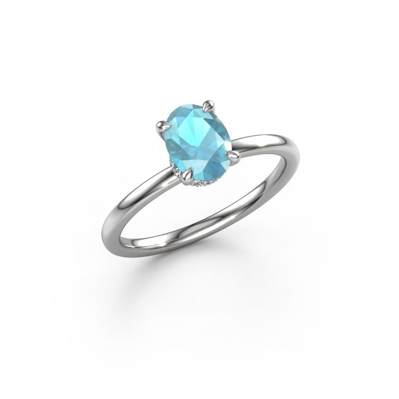 Engagement ring Crystal OVL 3 950 platinum blue topaz 7,5x5,5 mm