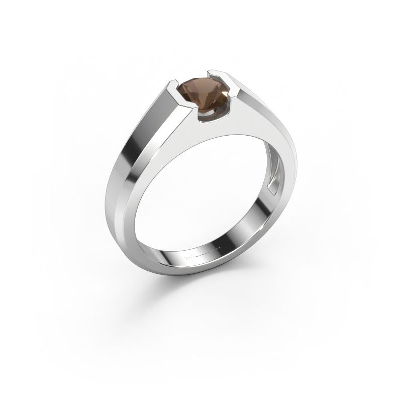 Bague pour homme Indigo 585 or blanc quartz fumé 6 mm