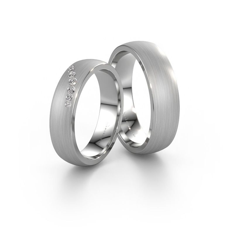 Trouwringen set WH0130LM26BM ±6x2 mm 14 Carat goud diamant 0.012 crt