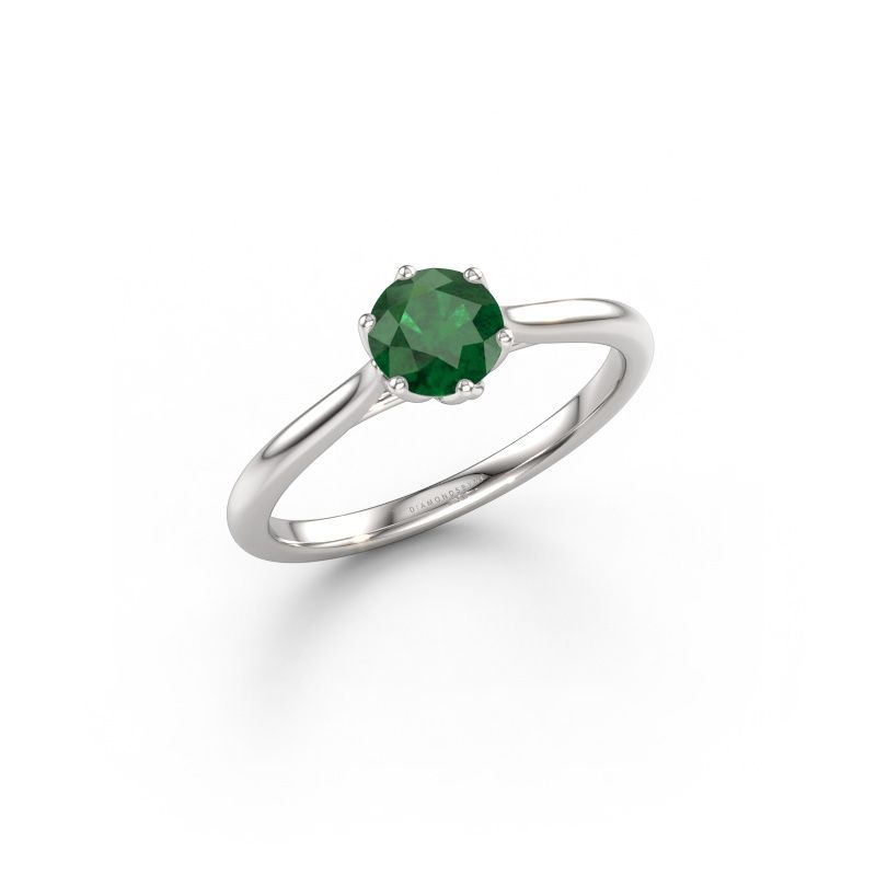 Verlovingsring Winona RND 585 witgoud smaragd 5 mm