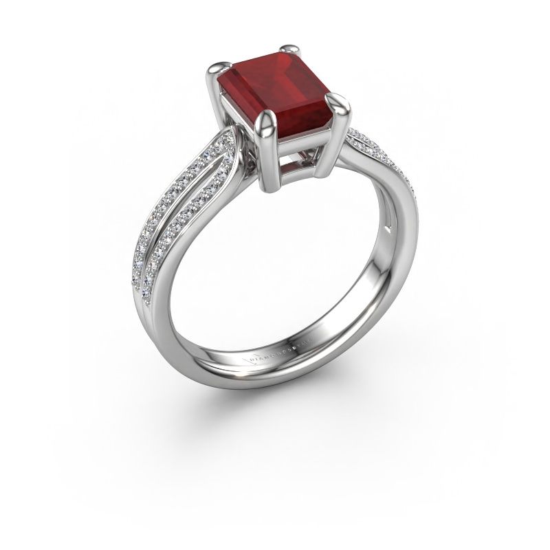 Engagement ring Antonia eme 2 950 platinum ruby 8x6 mm