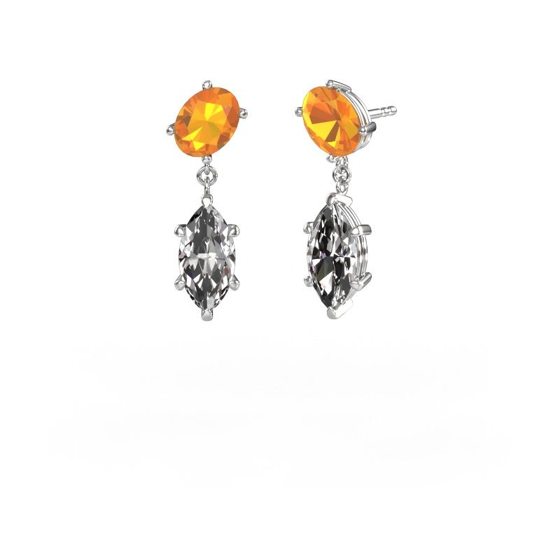 Pendants d'oreilles Toi et Moi OVL-MRQ 585 or blanc citrine 8x6 mm