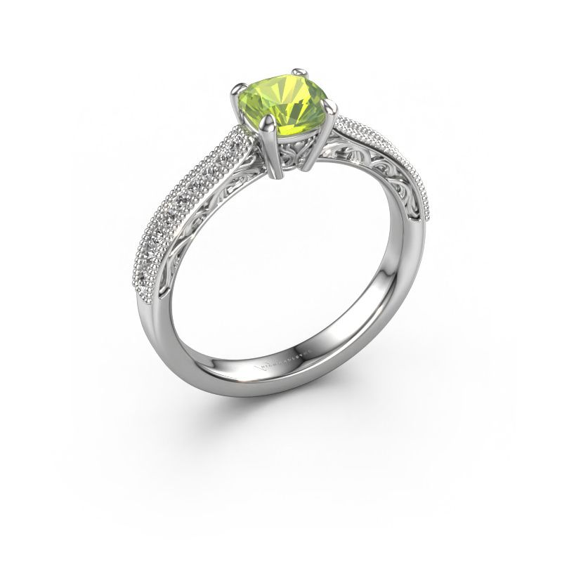 Aanzoeksring Shonta CUS 950 platina peridoot 5.5 mm