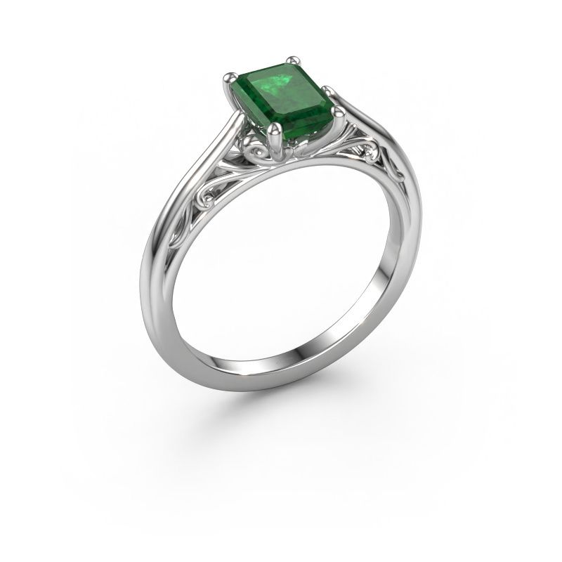 Engagement ring Shannon eme 950 platinum emerald 7x5 mm