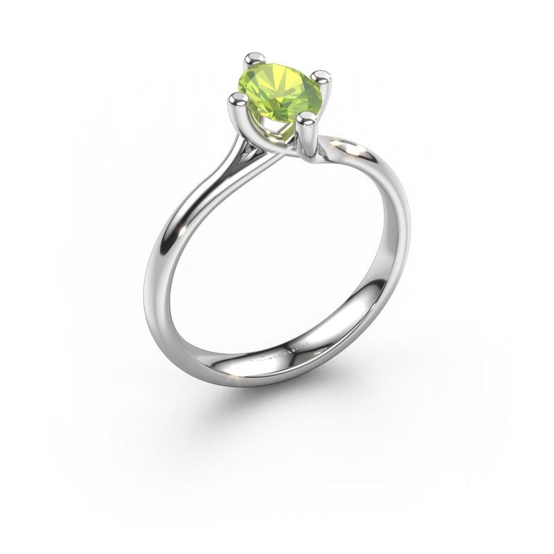 Verlovingsring Dewi Oval 585 witgoud peridoot 7x5 mm