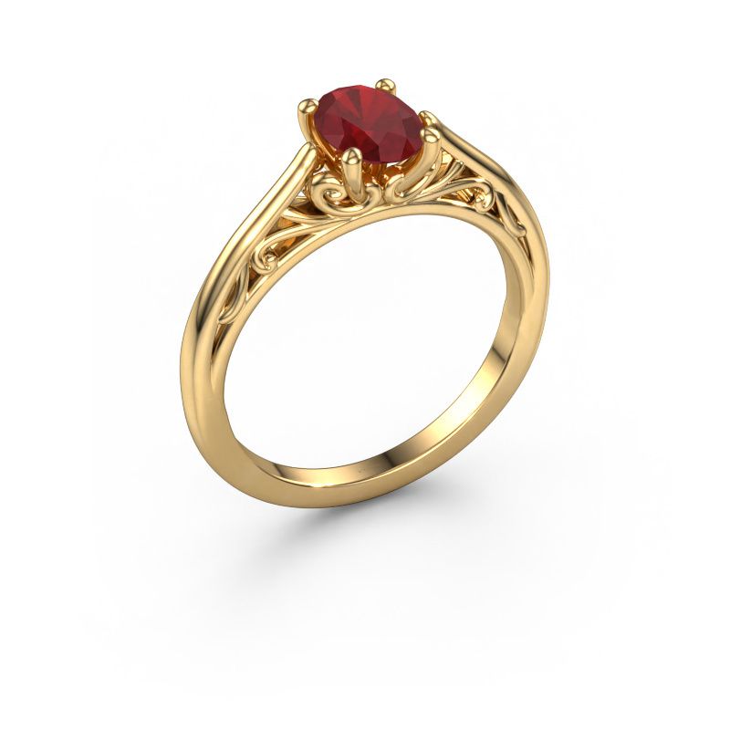 Aanzoeksring Shannon ovl 585 goud robijn 7x5 mm