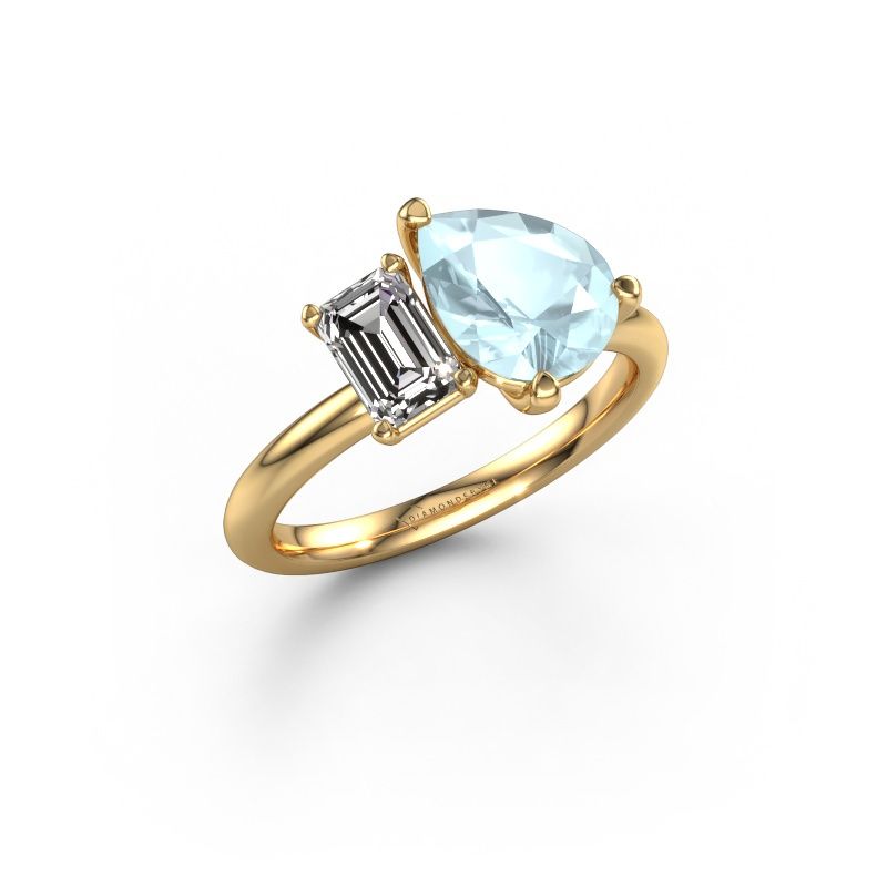 Engagement ring Toi et Moi PER-EME 585 gold aquamarine 9x7 mm