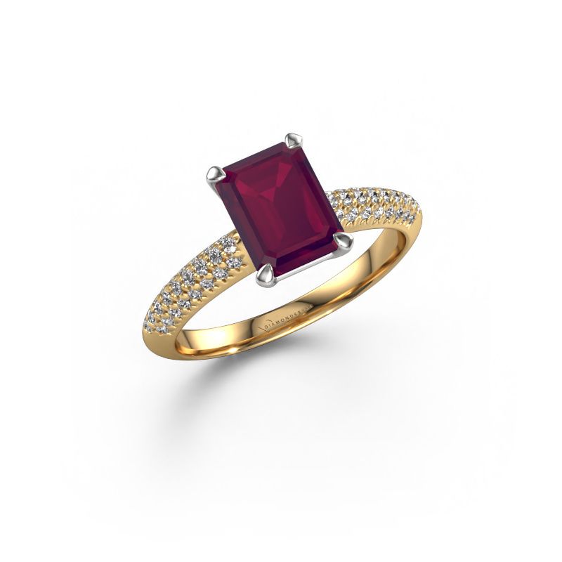 Engagement ring Morane EME 585 gold rhodolite 8x6 mm