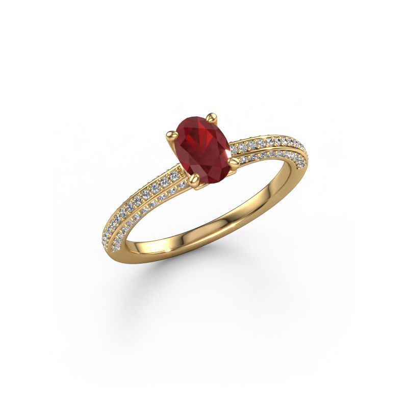 Verlovingsring Elenore ovl 585 goud robijn 6.5x4.5 mm