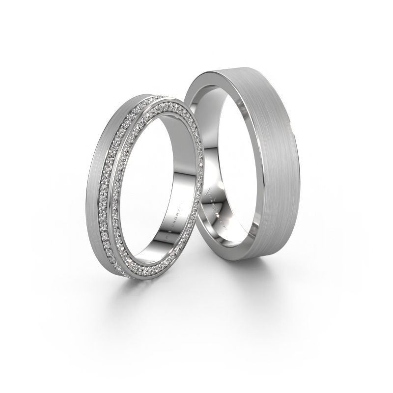 Trauringe set WH2214LM15BM ±5x2 mm 14 Karat Weißgold Diamant 0.005 crt