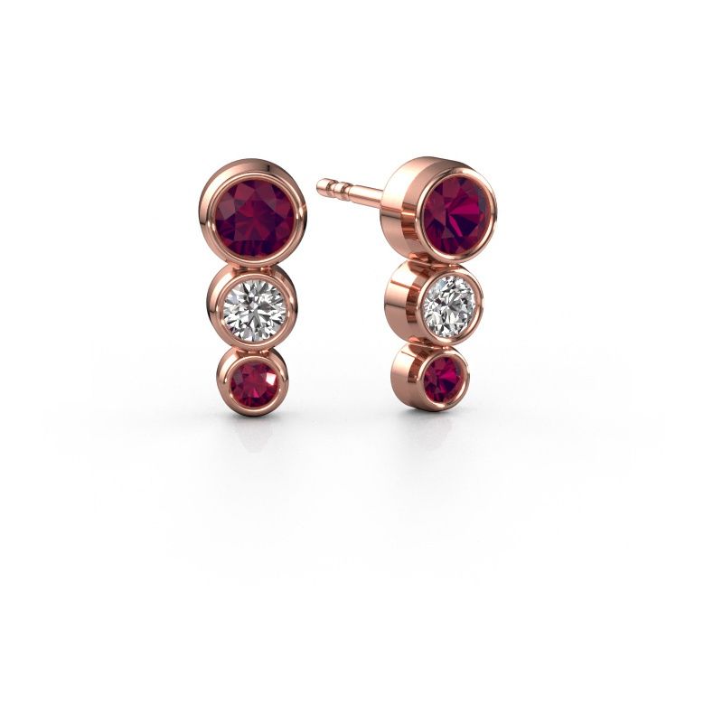 Oorknopjes Linda 585 rosé goud rhodoliet 4 mm