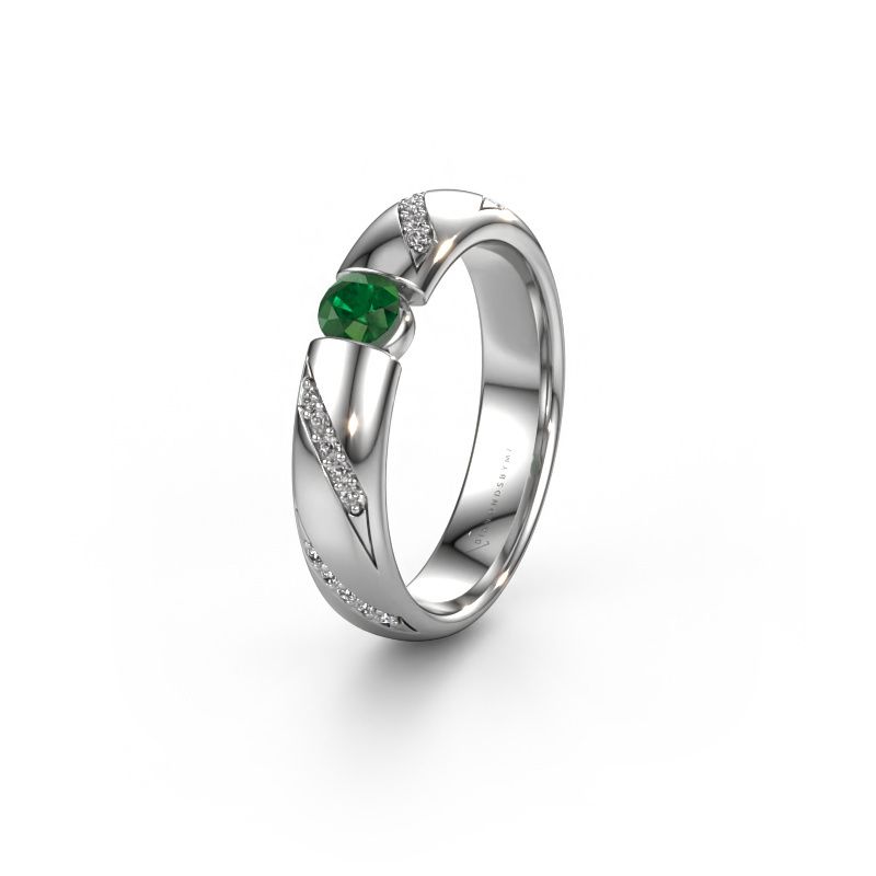 Wedding ring WH2102L34A 585 white gold emerald ±5x1.7 mm