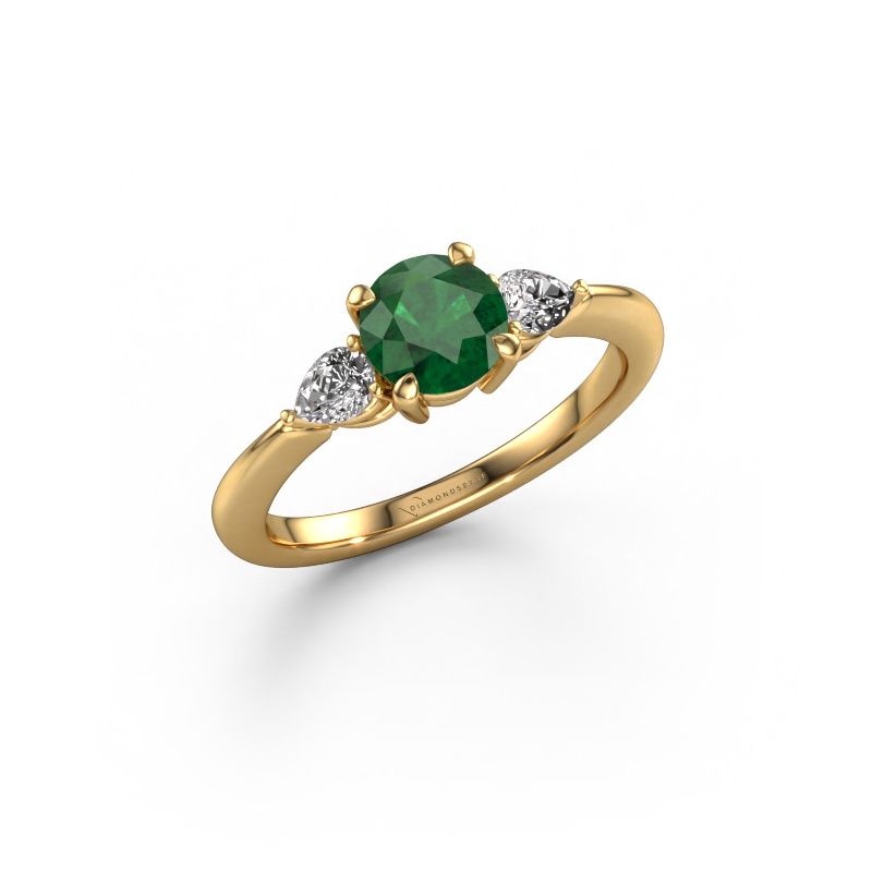 Verlovingsring Chanou RND 585 goud smaragd 6 mm