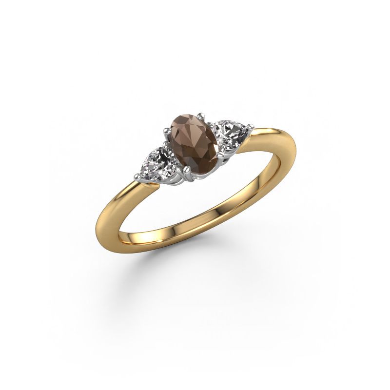 Engagement ring Chanou OVL 585 gold smokey quartz 7x5 mm