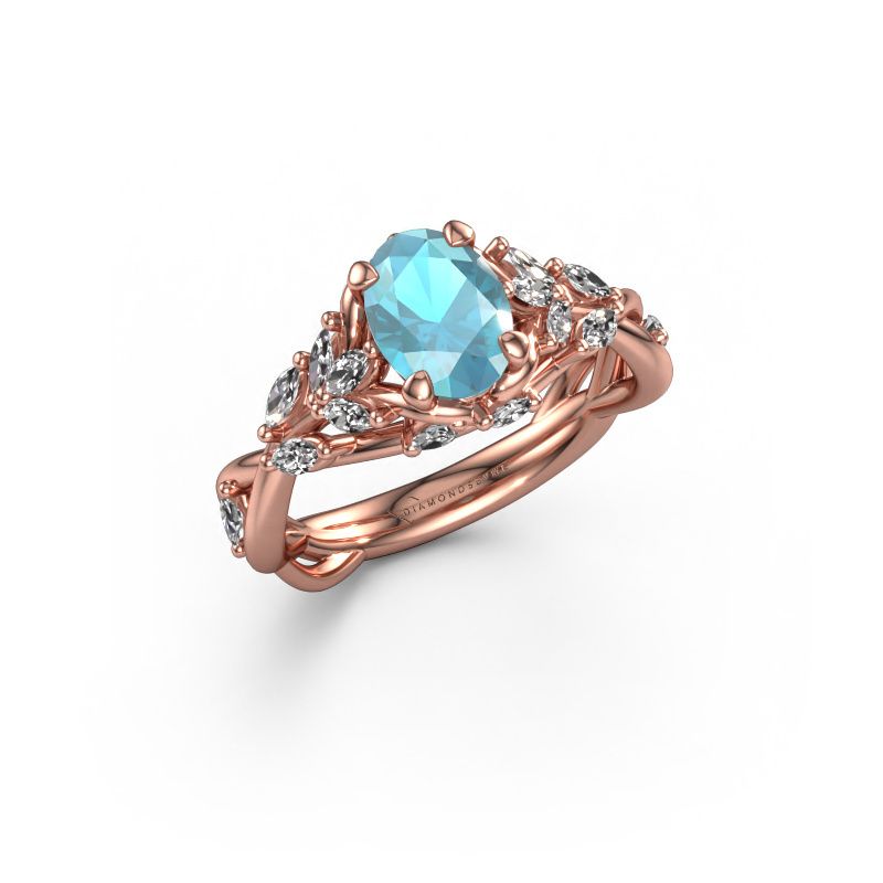 Engagement ring Samantha OVL 585 rose gold blue topaz 7,5x5,5 mm