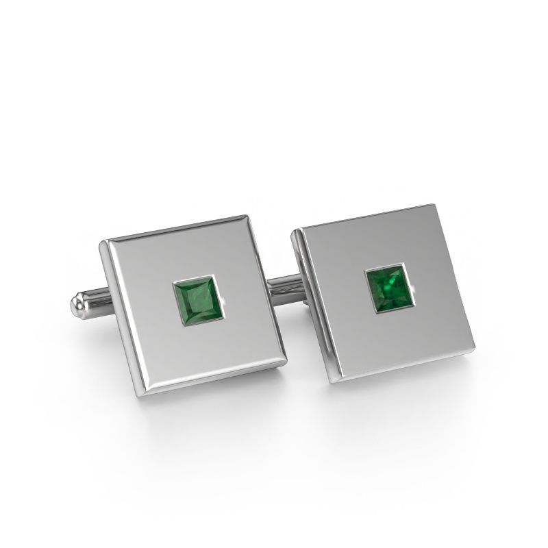 Manchetknopen Givanti 585 witgoud smaragd 4 mm