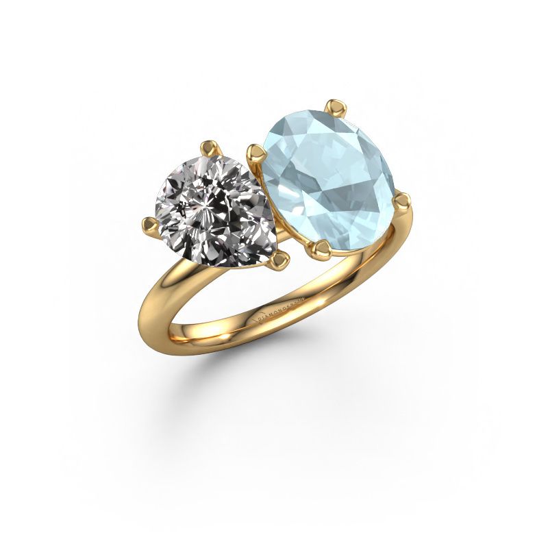 Engagement ring Toi et Moi OVL-PER 585 gold aquamarine 8x6 mm