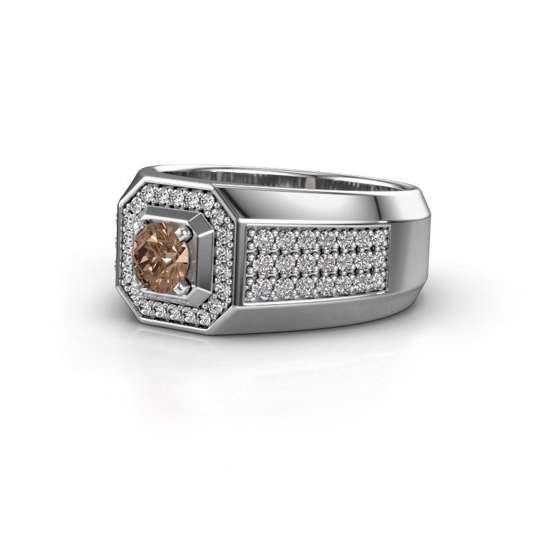 Image of Men's ring pavan<br/>375 white gold<br/>brown diamond 1.088 crt