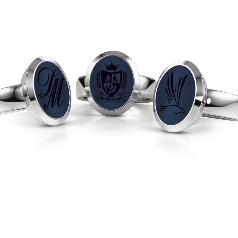 Afbeelding van Zegelring Oscar 4<br/>585 witgoud<br/>Donker blauw lagensteen 15x12 mm