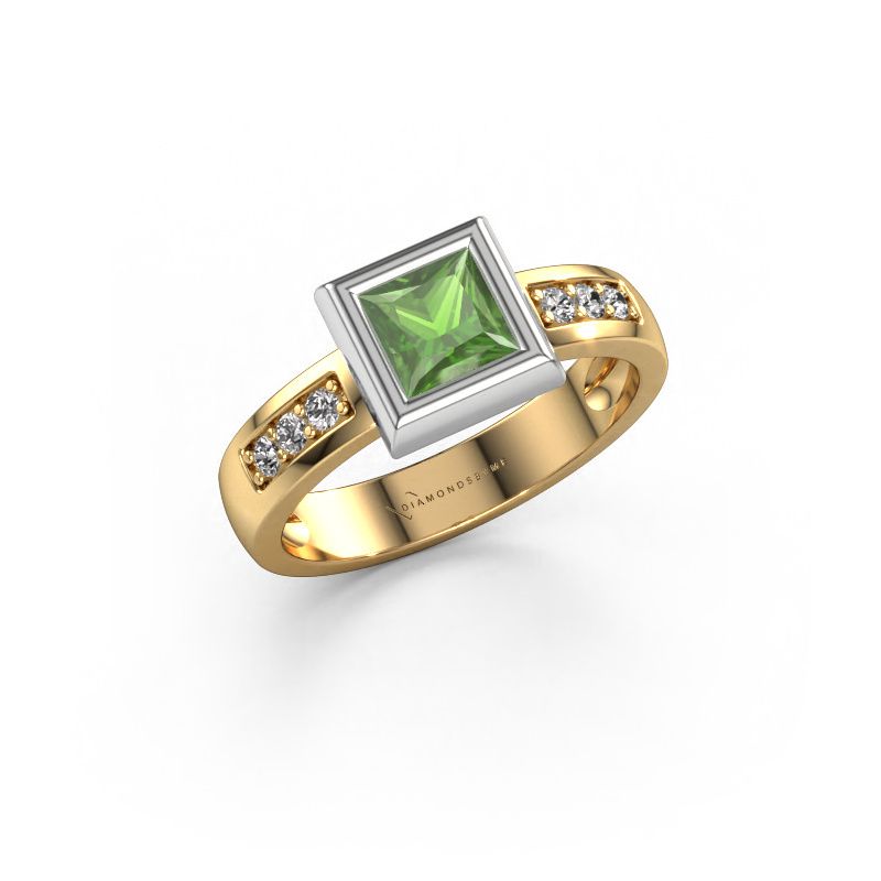 Bague Charlotte Square 585 or jaune vert tourmaline 5 mm