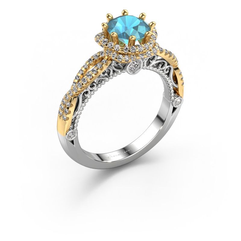 Bague de fiançailles Lysanne 585 or blanc topaze bleue 6.5 mm