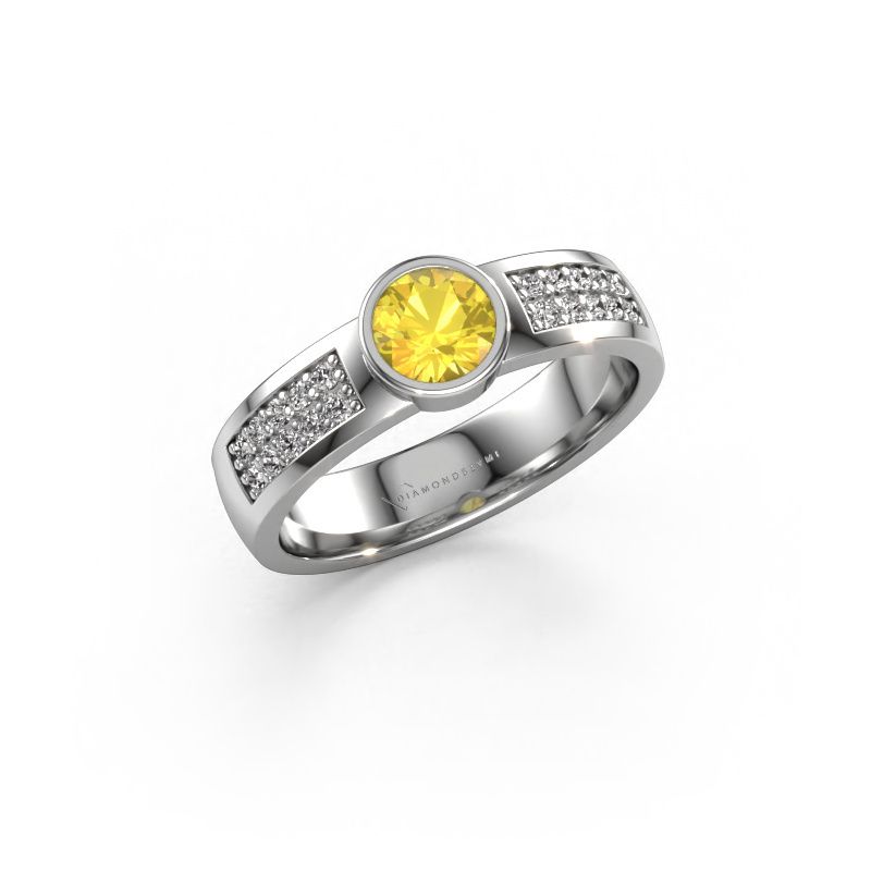 Bague de fiançailles Ise 3 585 or blanc saphir jaune 4.7 mm