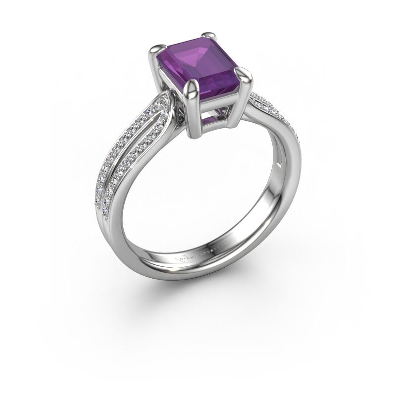 Verlovingsring Antonia eme 2 950 platina amethist 8x6 mm