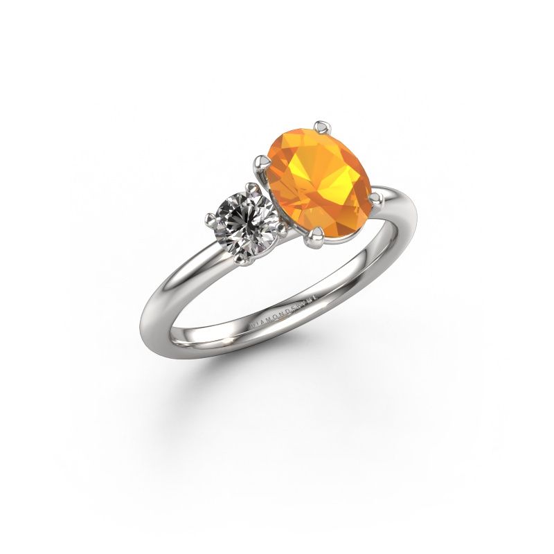 Bague de fiançailles Toi et Moi OVL-RND 950 platine citrine 8x6 mm