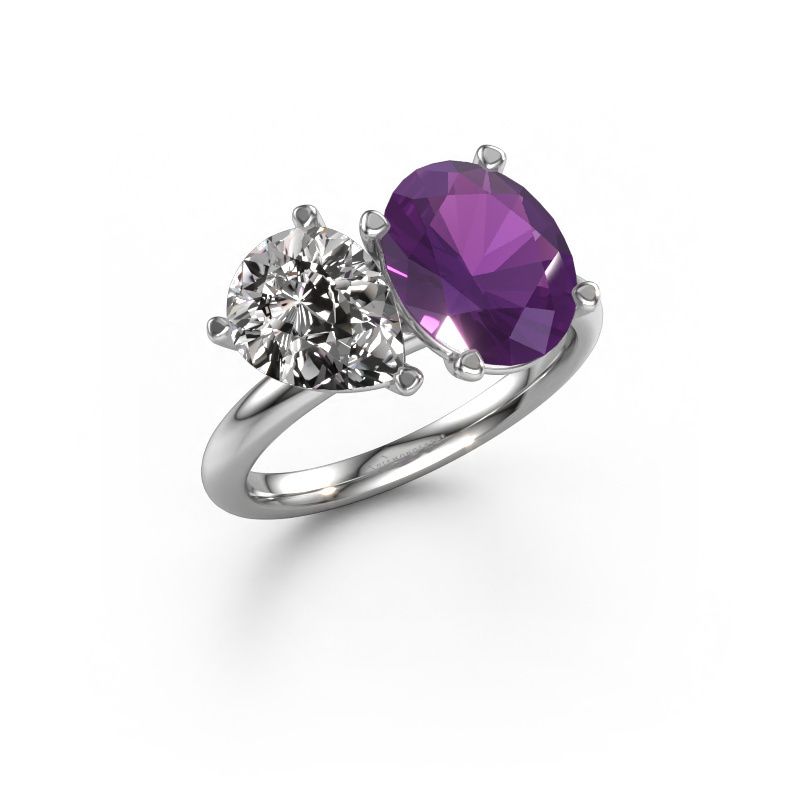 Engagement ring Toi et Moi OVL-PER 950 platinum amethyst 8x6 mm