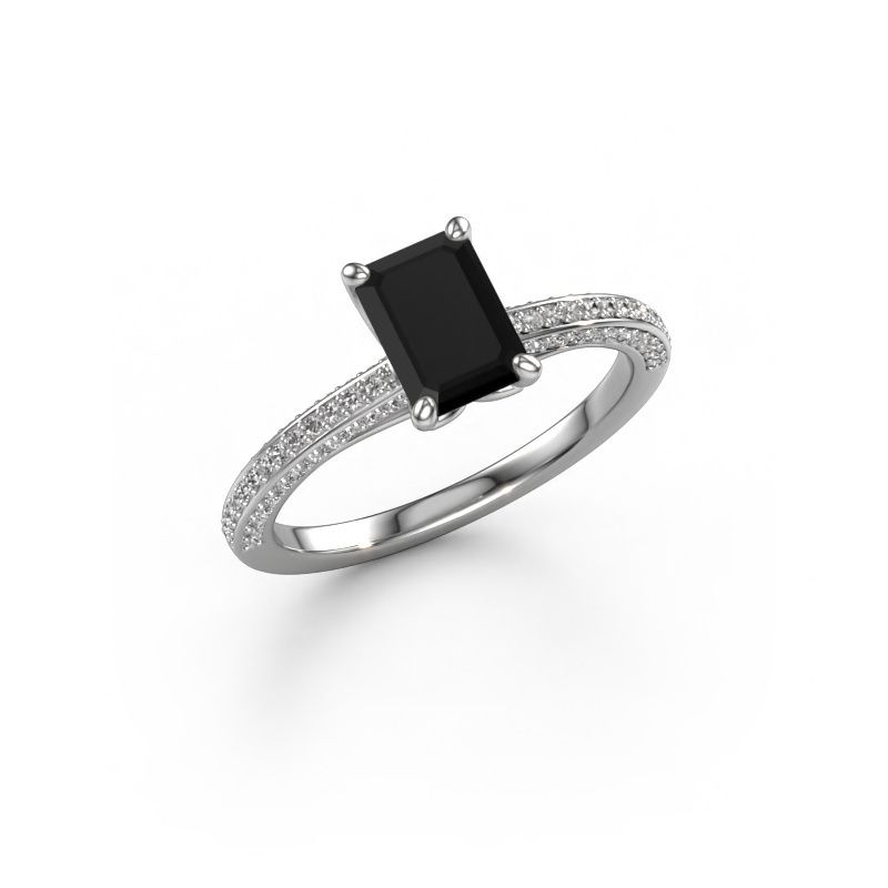 Verlovingsring Elenore eme 585 witgoud zwarte diamant 1.380 crt