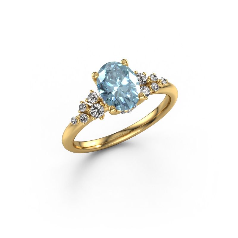 Engagement ring Emma OVL 585 gold blue lab grown diamond 8x6 mm