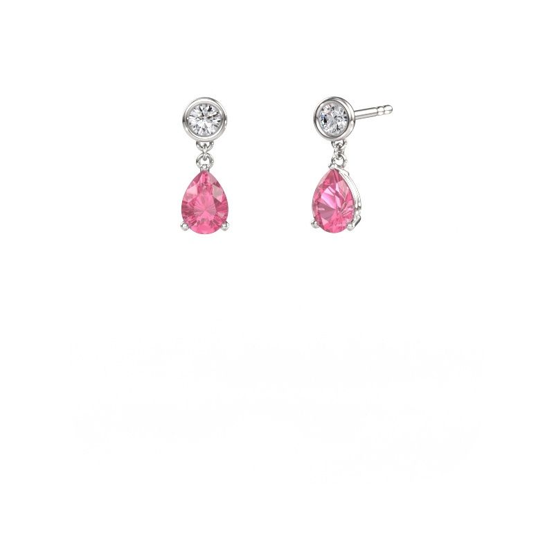 Pendants d'oreilles Lacey PER 585 or blanc saphir rose 7x5 mm