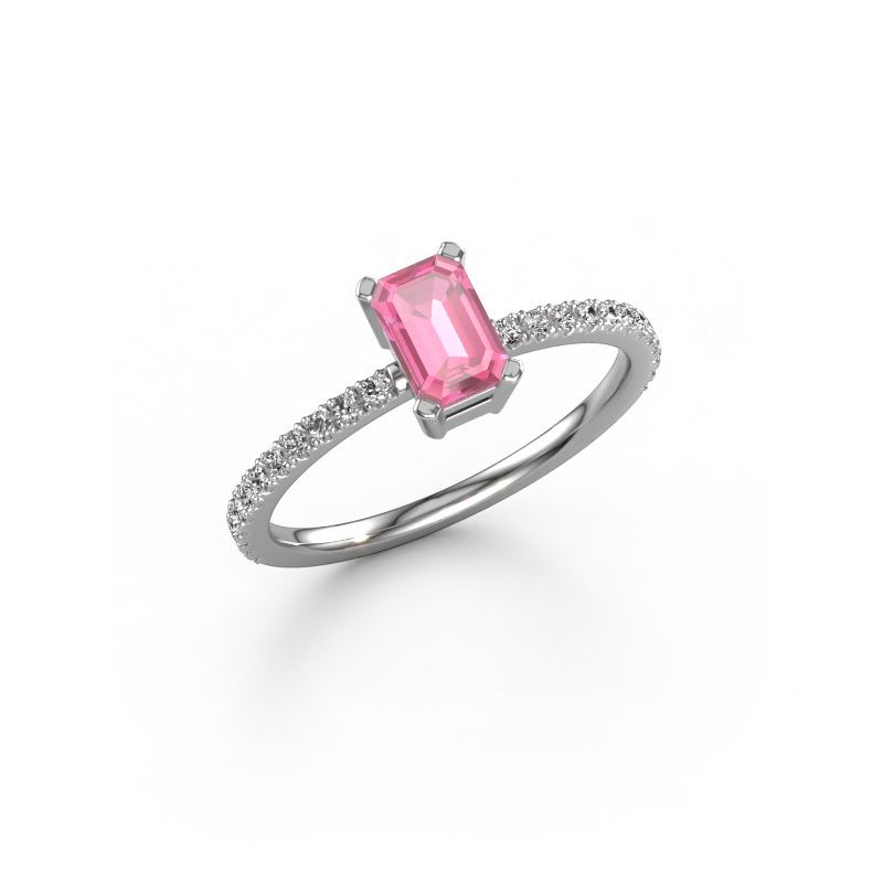 Bague de fiançailles Denita 2 EME 950 platine saphir rose 6x4 mm
