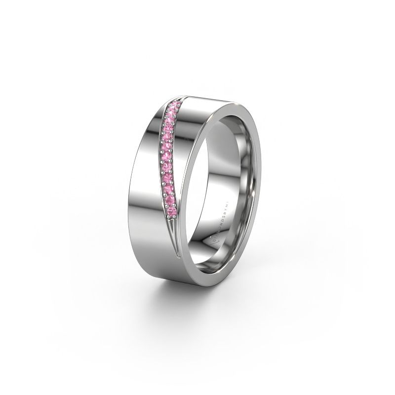 Trouwring WH2146L17A 950 platina roze saffier ±7 x 1,7 mm