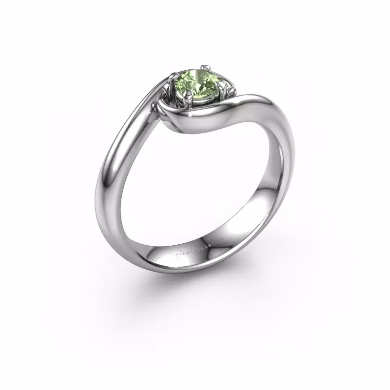Verlobungsring Linn 585 Weißgold grüner Labor-Diamant 4.2 mm