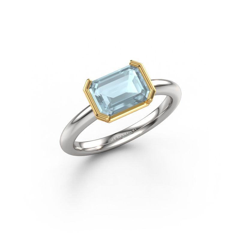 Verlovingsring Tayler EME 585 witgoud aquamarijn 8x6 mm