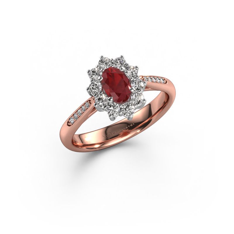 Engagement ring Leesa 2 585 rose gold ruby 6x4 mm
