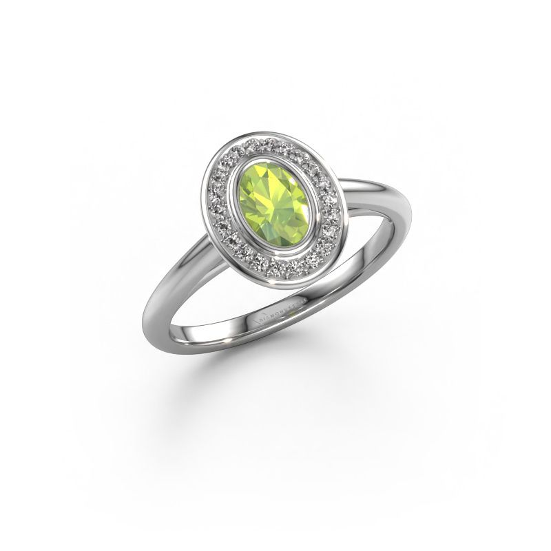 Verlovingsring Noud 1 OVL 585 witgoud peridoot 6x4 mm