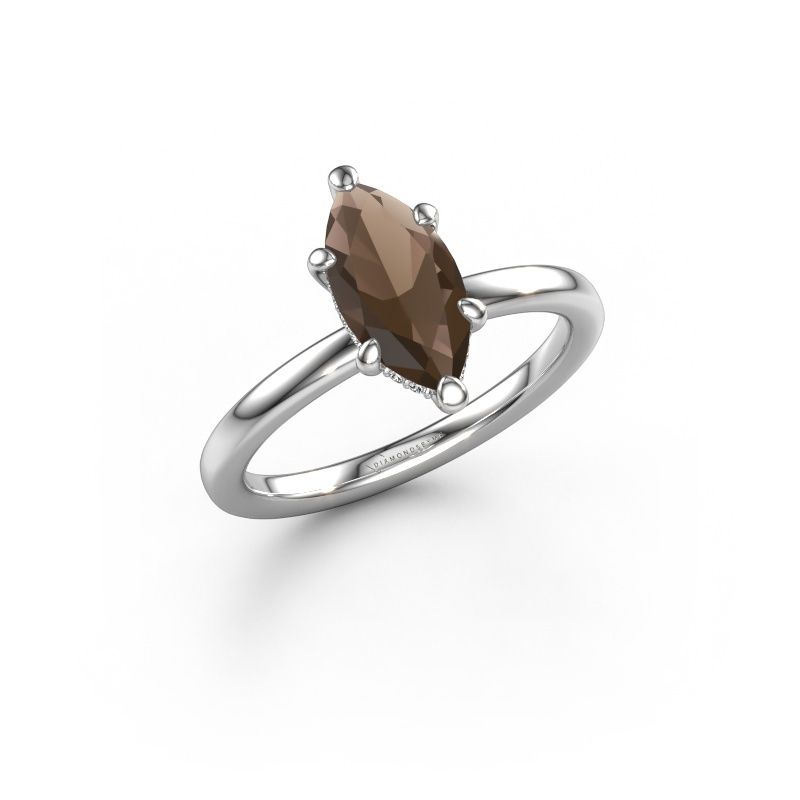 Engagement ring Simone MRQ 2 585 white gold smokey quartz 11x5.5 mm