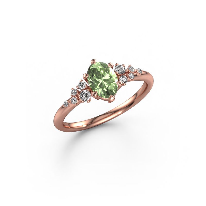 Ring Royce OVL 585 rose gold green lab grown diamond 7x5 mm