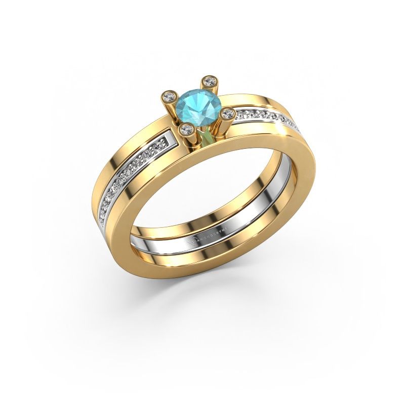 Verlovingsring Alisha 585 goud blauw topaas 4 mm