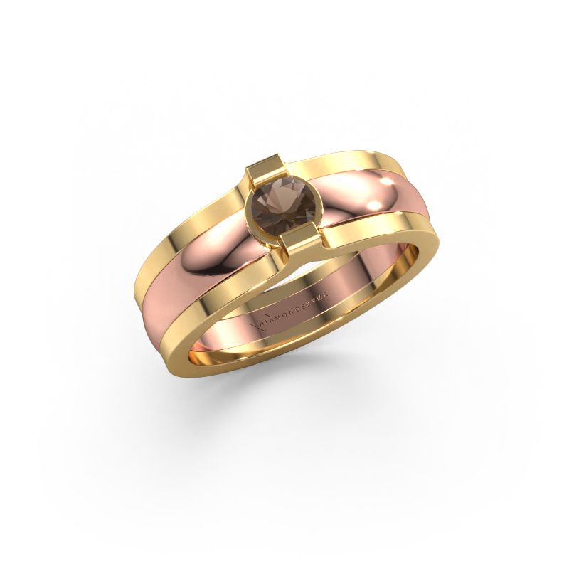 Bague Jade 585 or rose quartz fumé 4 mm