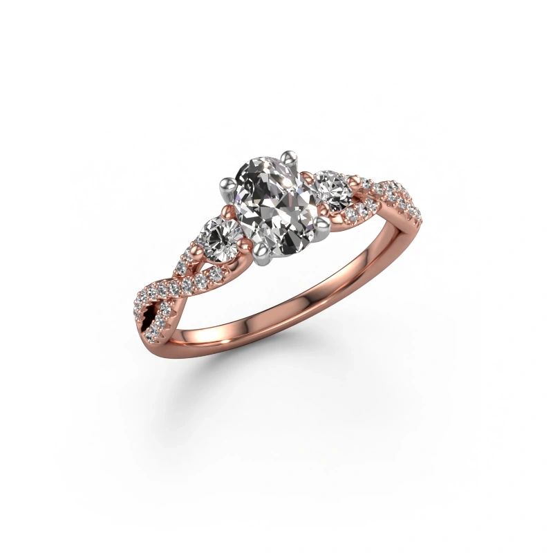 Bague de fiançailles Marilou OVL 585 or rose zircone 7x5 mm