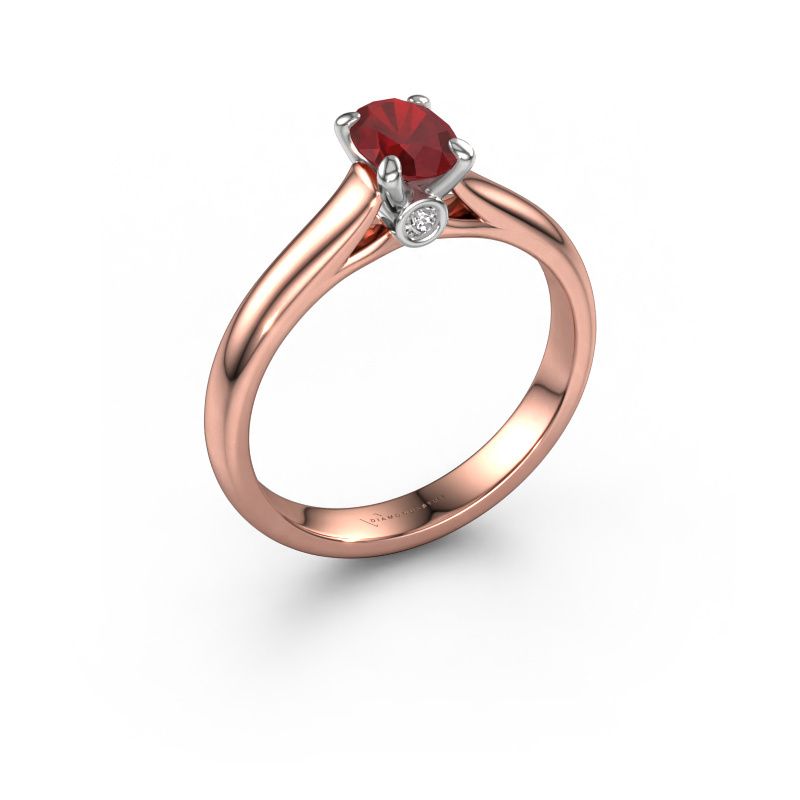 Bague de fiançailles Valorie ovl 1 585 or rose rubis 6.5x4.5 mm