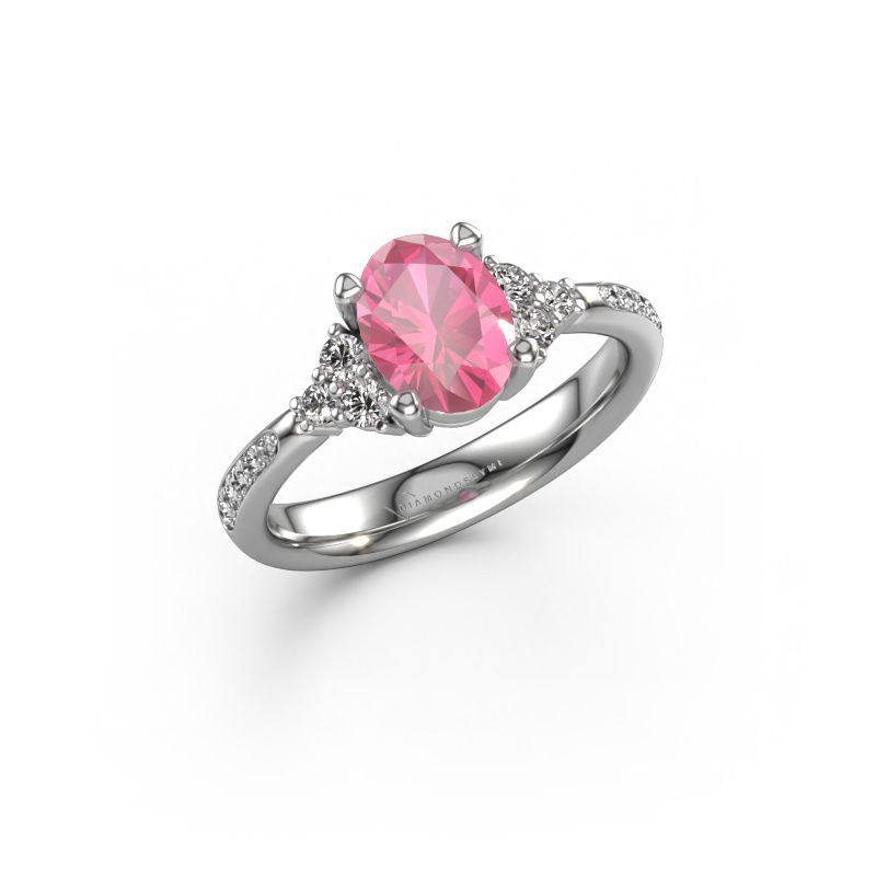 Engagement ring Aleida OVL 2 950 platinum pink sapphire 8x6 mm