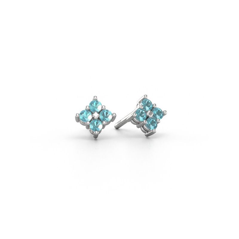 Clous d'oreilles Maryetta 585 or blanc topaze bleue 2 mm