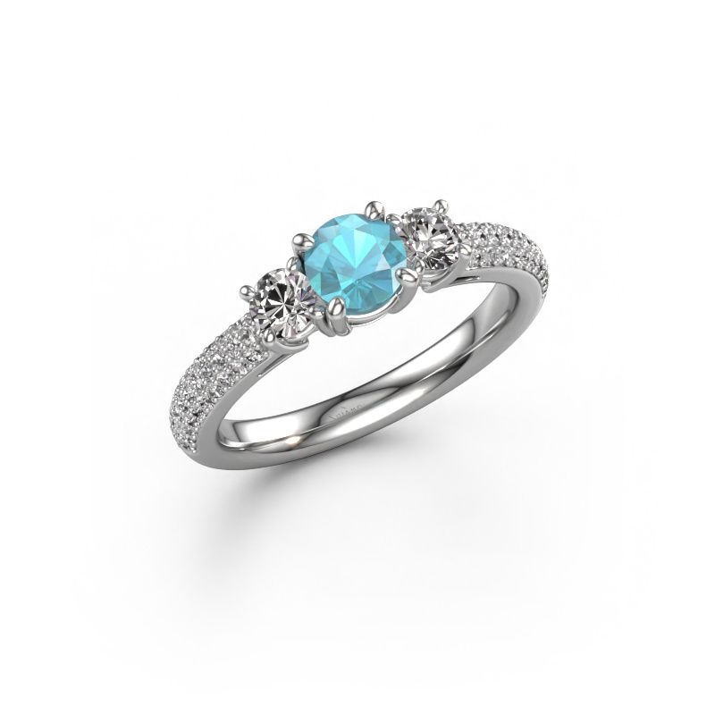 Verlovingsring Marielle RND 950 platina blauw topaas 6 mm