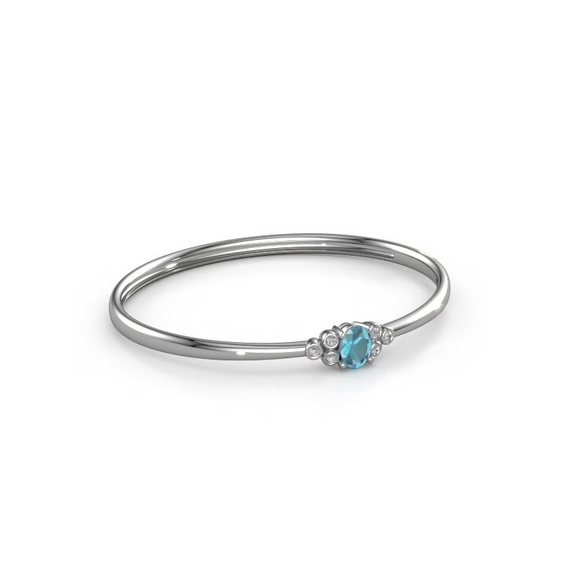 Bracelet jonc Lucy 585 or blanc topaze bleue 8x6 mm